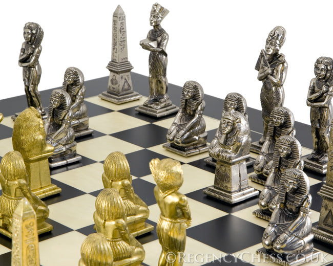 Egyptian Series Brass and Nickel Figurative Chess Pieces
