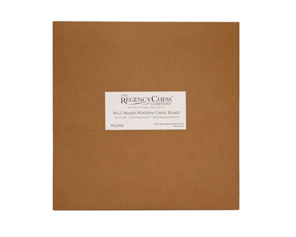 Packaging for 19 Inch Inlaid Mahogany Chess Board by The Regency Chess Company
