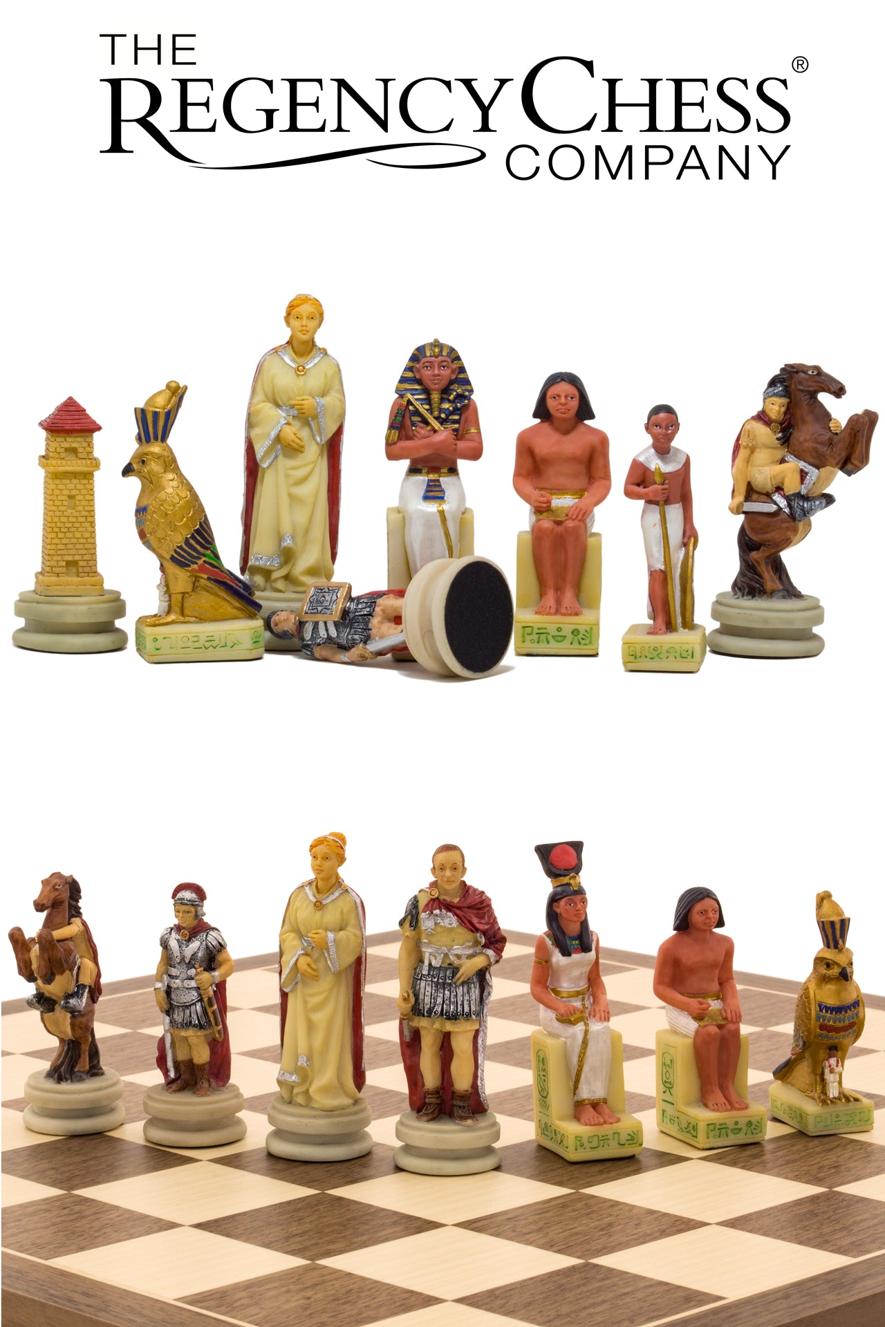 The Romans Vs Egyptians hand painted themed chess pieces by Italfama