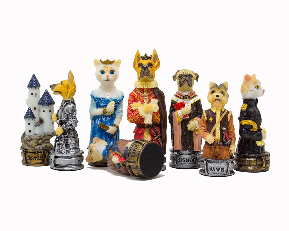 The Cats Vs Dogs Hand painted themed chess pieces by Italfama