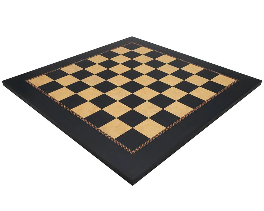 The Queen's Gambit Black Dyed Poplar and Ash Root Chess Board by Rechapados Ferrer, 19.7-inch, 1.96-inch squares, Spanish craftsmanship