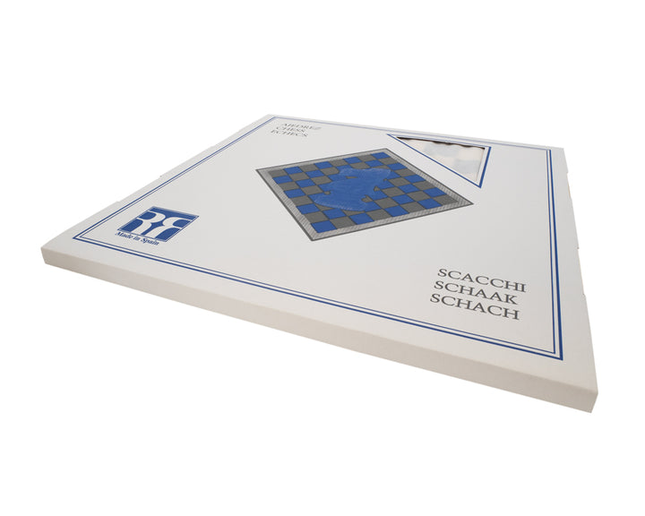 Packaging for The Queen's Gambit Black Dyed Poplar and Ash Root Chess Board by Spanish board maker Rechapados Ferrer.