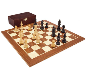 French Knight Black Mahogany Chess Set