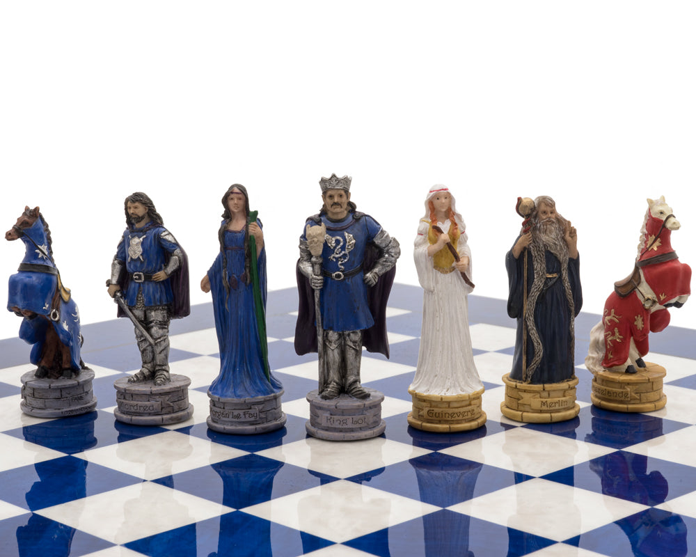 The King Arthur Hand Painted Luxury Blue Chess Set