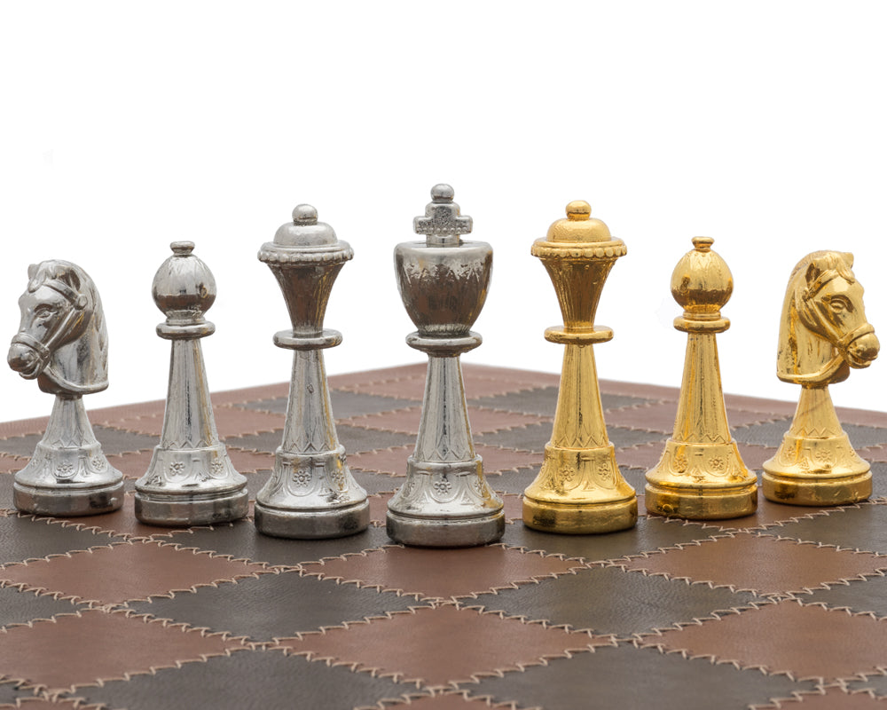 The Messina Gold and Silver Italian Leather Luxury Chess Set