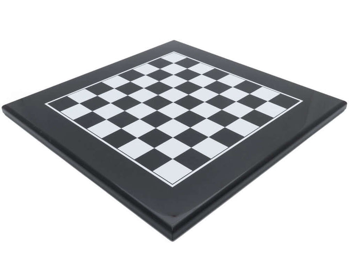 19.7 Inch Black and White Inlaid Chess Board by Italfama, luxurious lacquered wood, elegant and sophisticated design.