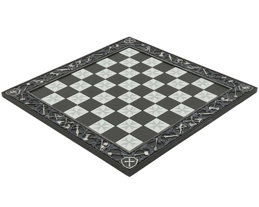 17.7 Inch Templar Hand Painted Solid Resin Chess Board with Medieval Design Embossed Edges