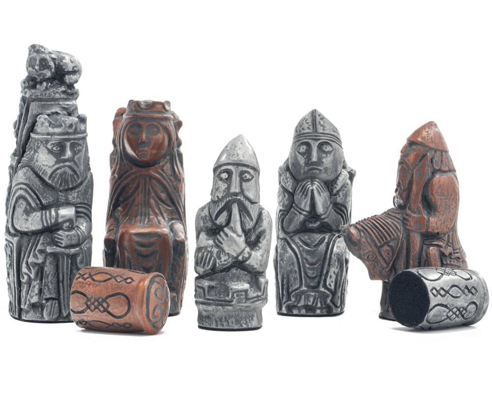 Berkeley Chess Medieval Metallic Chess Men - Handcrafted resin pieces with intricate medieval designs inspired by carved chess pieces.