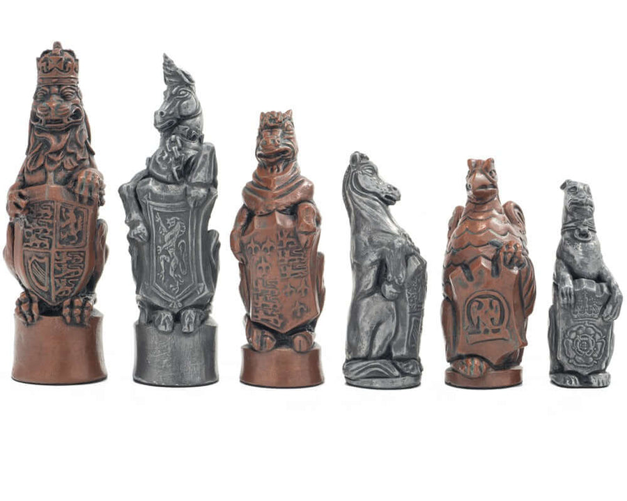 Berkeley Chess Royal Beast Metallic Chess Men - UK-made intricately sculpted pieces with 5.8 inch King, solid crushed stone resin, metallic finish