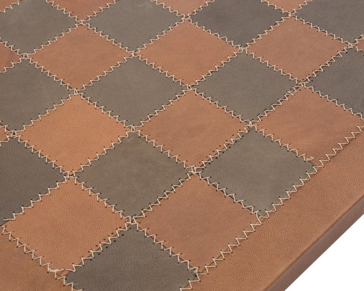 Close-up of the 16.5 inch Siena Genuine Leather Chess Board by Italfama featuring premium stitched leather squares in brown and gray.