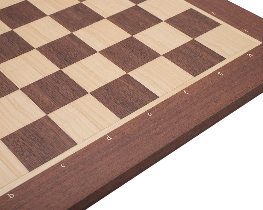 16 inch inlaid wooden chess board with notation, 1.55 inch squares, ideal for 3.25 inch king, elegant mahogany design.