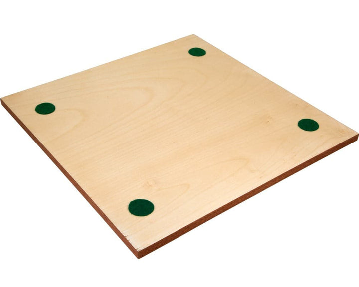 Soft green padding on the underside of a finely-crafted inlaid wooden chess board, protecting surfaces from scratches