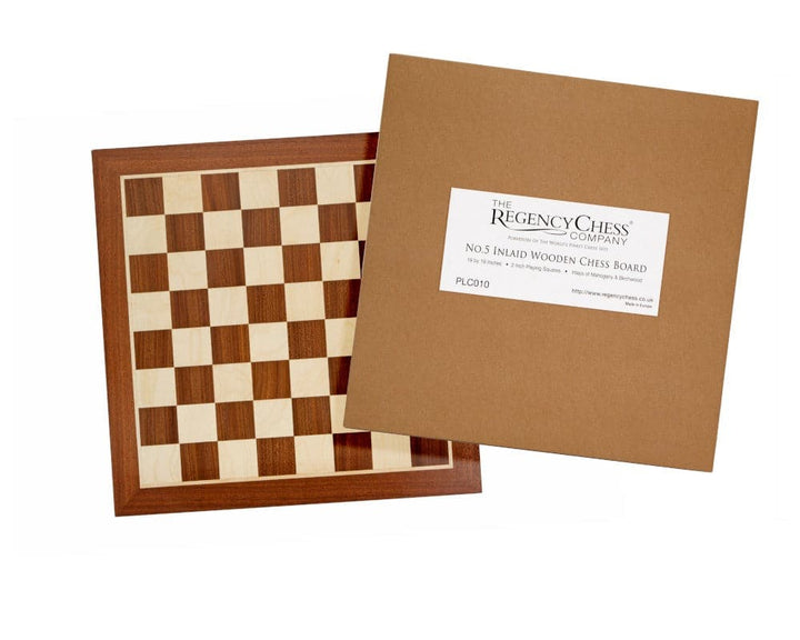 19 Inch Inlaid Mahogany Chess Board with 1.9 Inch Playing Squares in Packaging from The Regency Chess Company