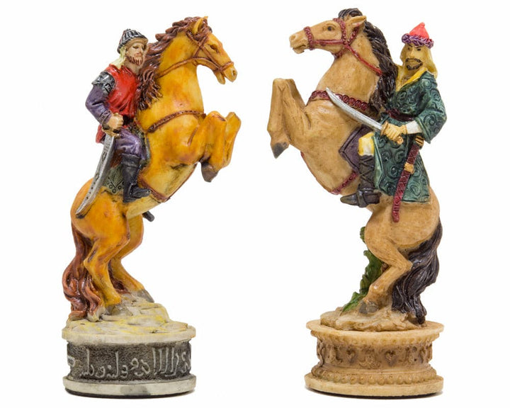 Hand-painted Hungarian and Turkish horsemen chess pieces by Italfama, detailed and elegant designs for display or gameplay