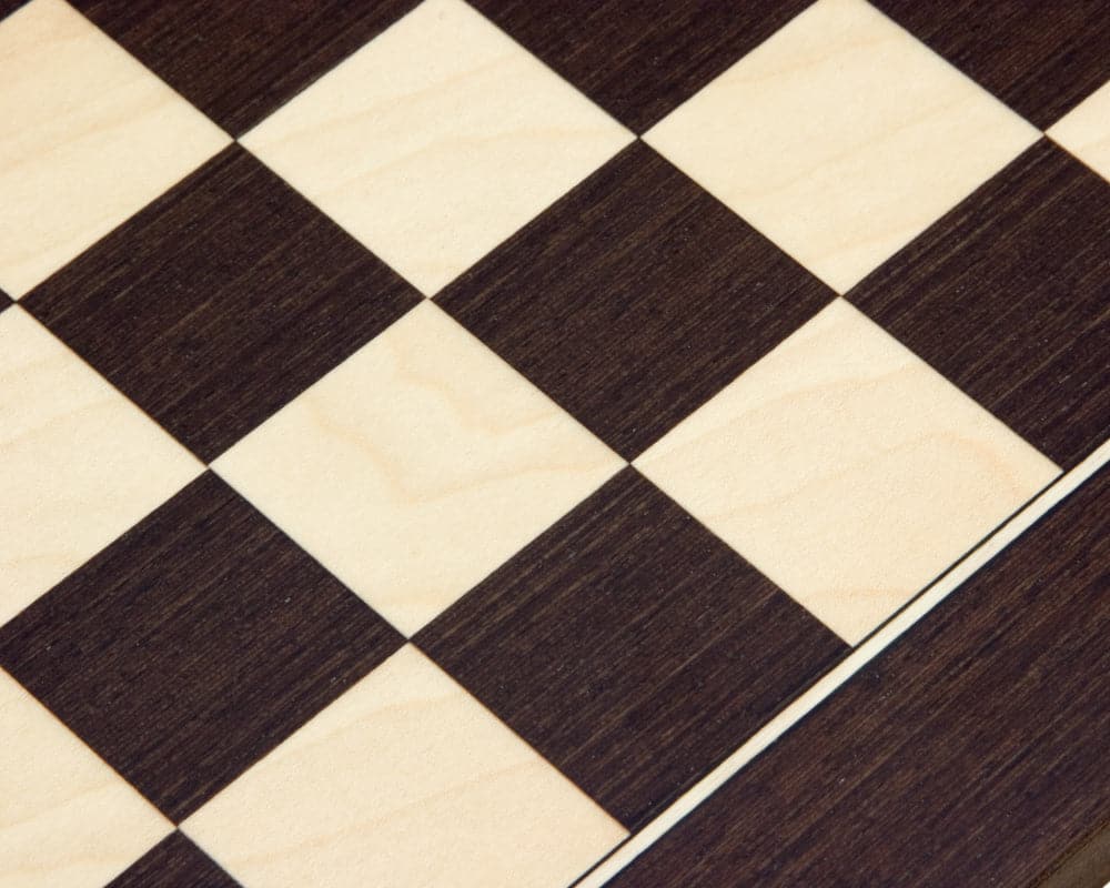 High-grade 13.75 inch Wenge and Maple deluxe chess board made in Spain with 1.37 inch playing squares.