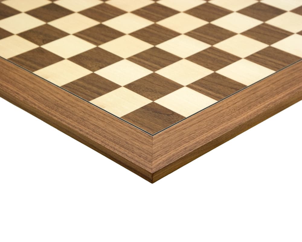 23.6 inch deluxe walnut and maple chess board with 2.36 inch squares, high-quality craftsmanship by Rechapados Ferrer in Spain