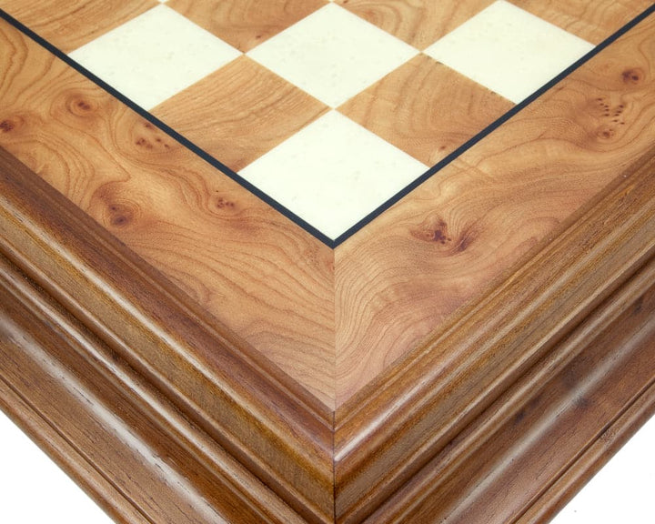 Luxurious 23.6 Inch Briarwood and Elm Chess Cabinet with drawer, showcasing fine Italian craftsmanship and exquisite wood grain detailing