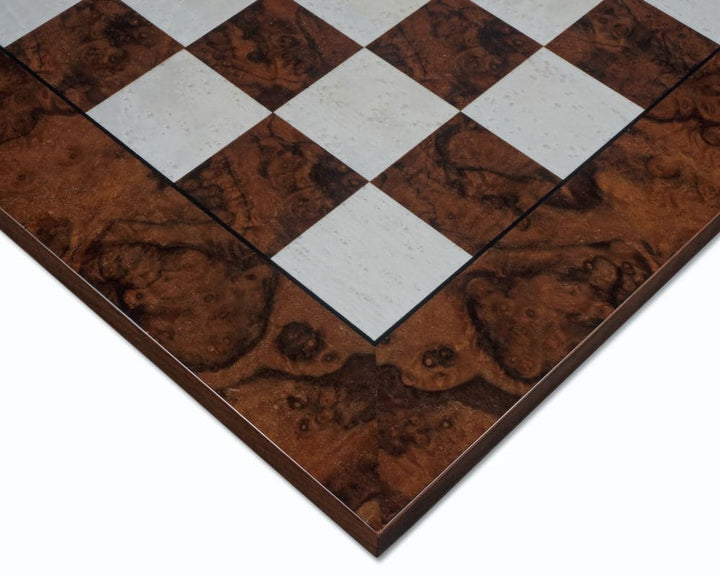 23.6 inch Dark Walnut Burl Luxury Italian Chess Board with 2.36 inch playing squares, hand crafted in Italy