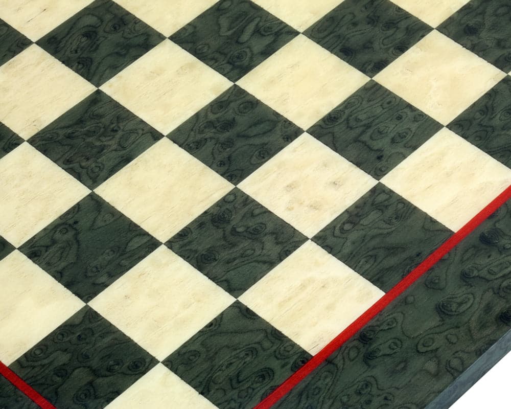 16.75 Inch olive green erable and elm wood luxury chess board with high gloss lacquer finish and 1.55 inch playing squares