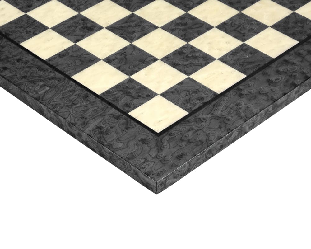 Italian handcrafted dark grey Erable and Elm wood chess board with high gloss lacquer finish, 1.6 inch squares, 16.75 inches, luxury design