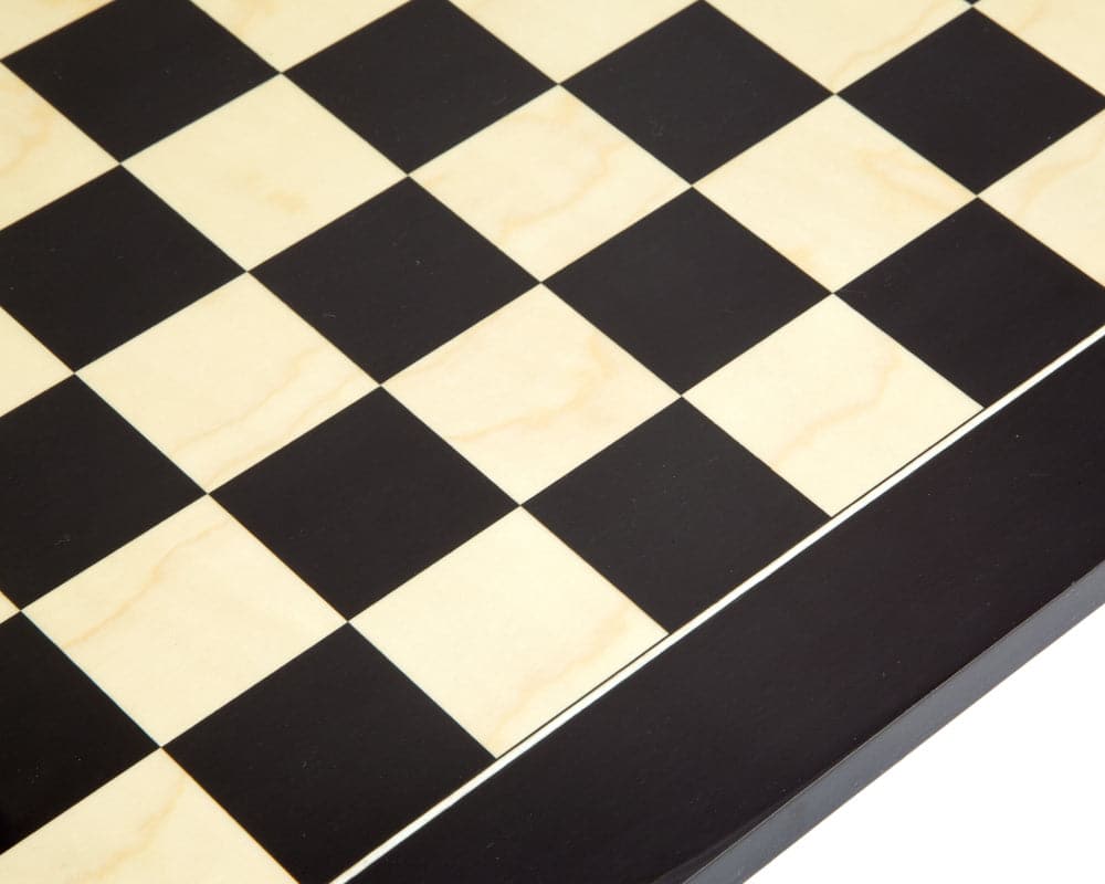 17.75 Inch Lacquered Black Anegre Deluxe Chess Board with 1.75 Inch Playing Squares and Glossy Finish, Crafted in Spain