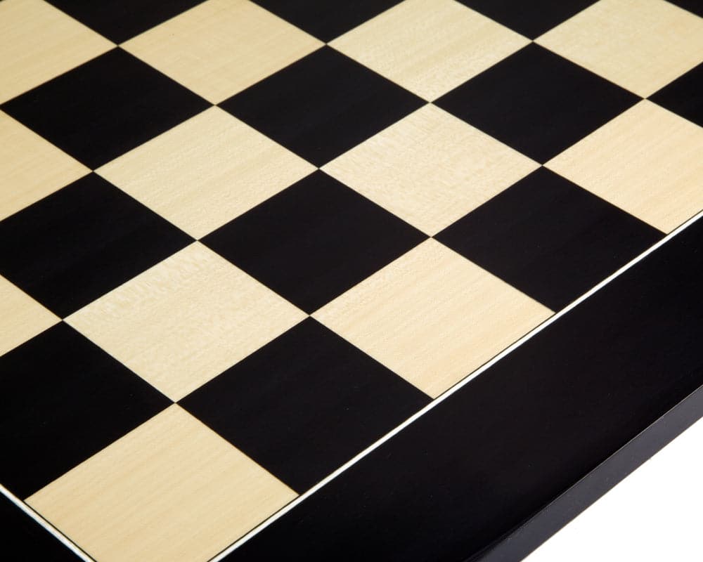 23.6 Inch Gloss Black Anegre and Maple Deluxe Chess Board with 2.36 Inch Playing Squares, Beautifully Crafted in Spain