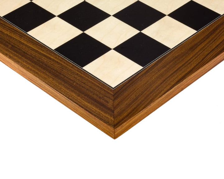 23.6 Inch deluxe chess board with palisander and black anegre veneer, glossy finish, featuring 2.36 inch playing squares in Spain.