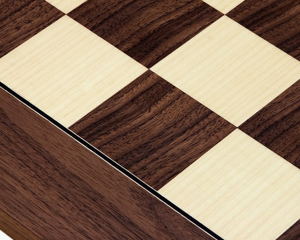 Close-up of 21.7 Inch Montgoy Palisander and Maple Deluxe Chess Board with 2.17 Inch Squares Crafted by Rechapados Ferrer