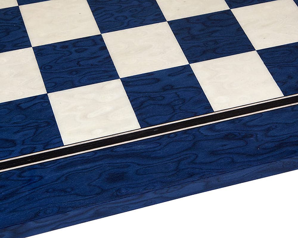 19.7 inch lacquered blue erable and maple deluxe chess board with high gloss finish and 1.9 inch playing squares