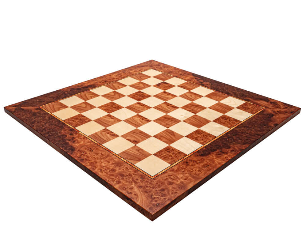 17.3 Inch Mastellone Giuseppe Elm Wood Inlaid Chess Board with Maple Veneers, Sorrento Wood Inlay, and 1.57 Inch Playing Squares