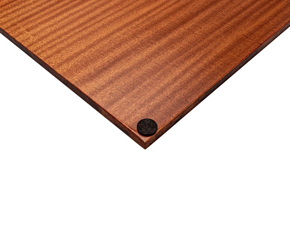 Close-up of Mastellone Giuseppe Elm Wood Inlaid Chess Board corner showing high quality woodcraft and felt protector.