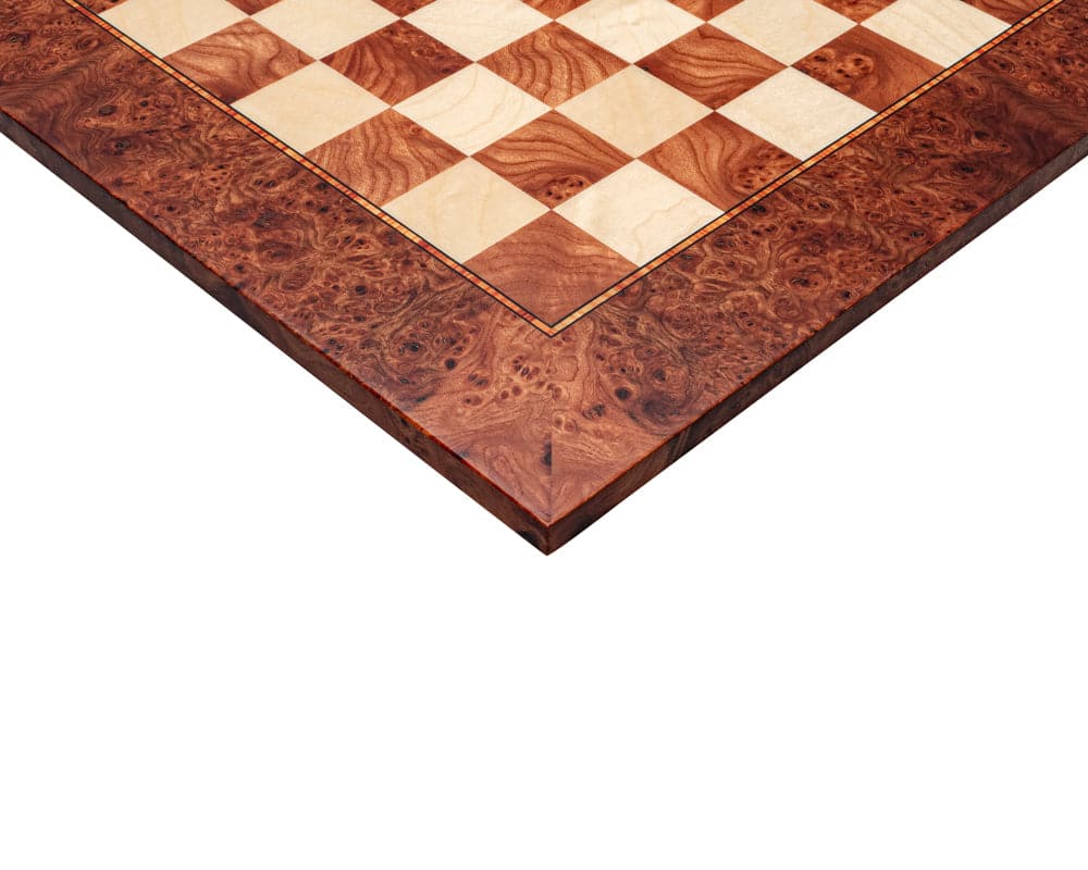 21.25 Inch Mastellone Giuseppe Elm Wood Inlaid Chess Board with Maple Veneers, Expertly Crafted in Italy with 1.96 Inch Playing Squares