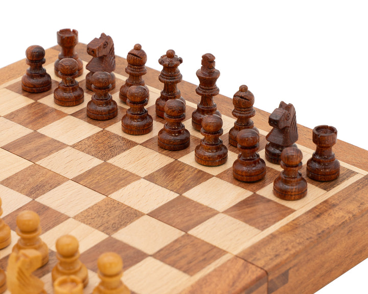 Deluxe Hardwood Folding Travel 7.5 Inch Chess Set - Magnetic