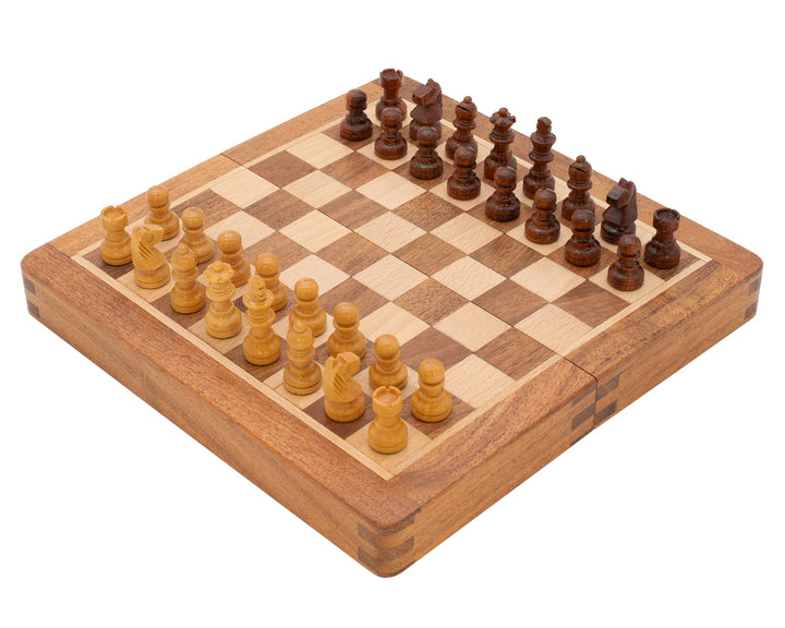 Deluxe Hardwood Folding Travel 7.5 Inch Chess Set - Magnetic