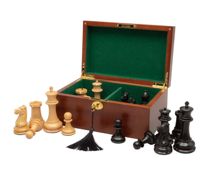 Deluxe Mahogany Chess Box with Key, Maple/Acer, Large - 26x20x13 cm, includes chess pieces and storage compartments