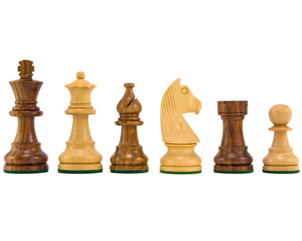 Down Head Knight Staunton Chess Pieces 2.5 inch, carved from sheesham and boxwood, weighted and felted bases, perfect for 13-15 inch boards.