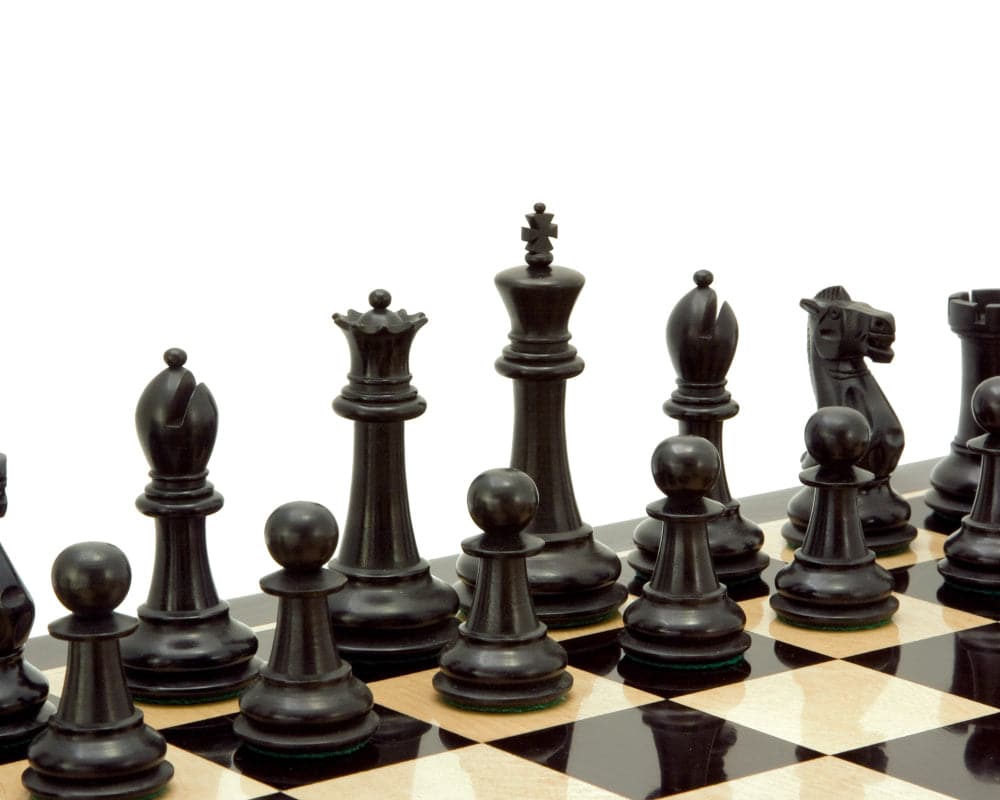 Victoria Series Ebonised Boxwood Chessmen 3.75 Inch King, weighted and felted pieces on a 20 inch board, perfect gift for chess enthusiasts