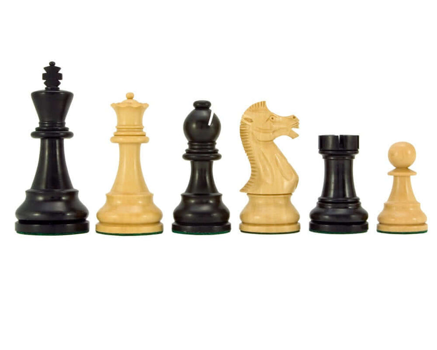 Frankfurt Series Ebonised Boxwood Chess Pieces 4 Inches - 4-inch king, weighted and felted, ideal for a 23-inch board