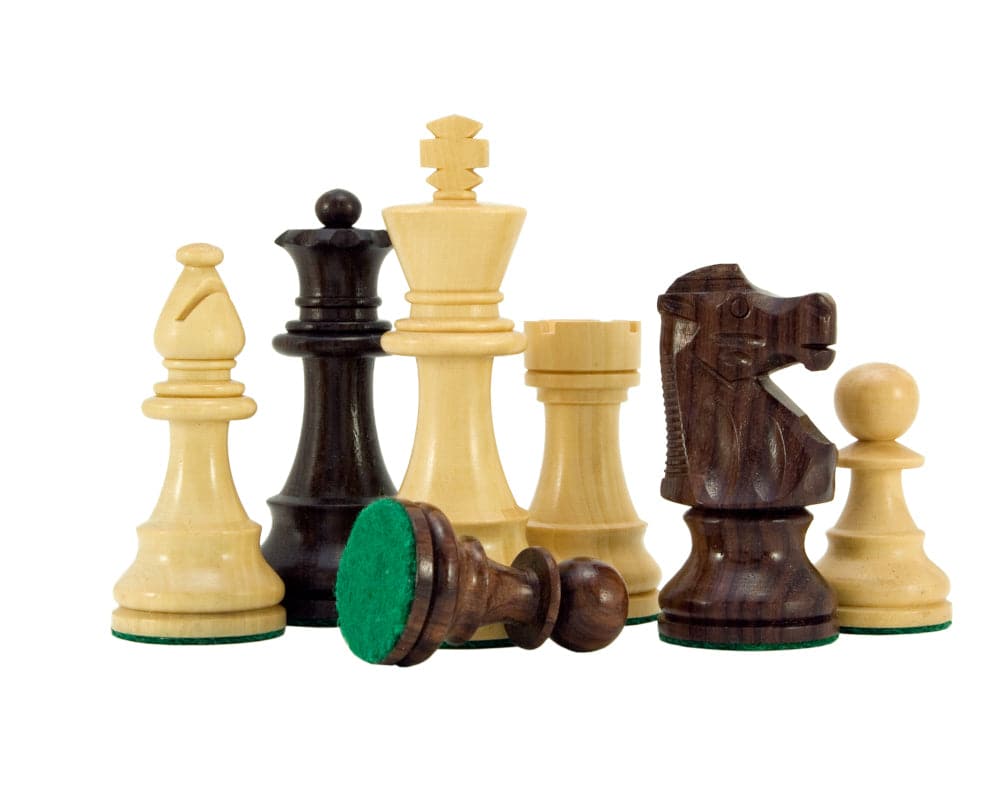 French Knight Series Rosewood Staunton Chess Pieces 3.25 Inch King and Hand-Carved Knights on Display