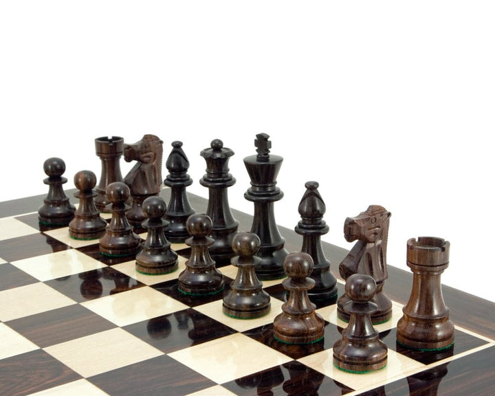 French Knight Series Rosewood Staunton Chess Pieces 3.25 Inches on chessboard