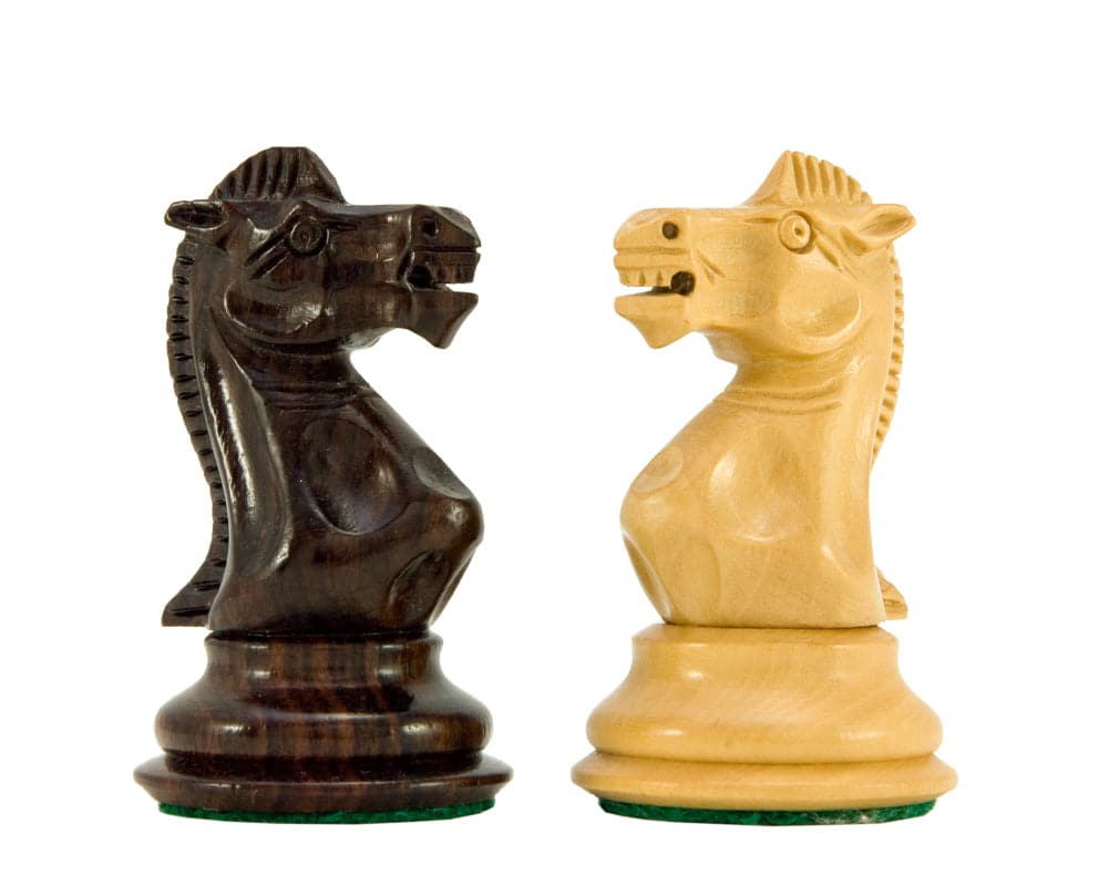 Sicilian Series Rosewood and Boxwood Chess Knights with Billiard Cloth Bases