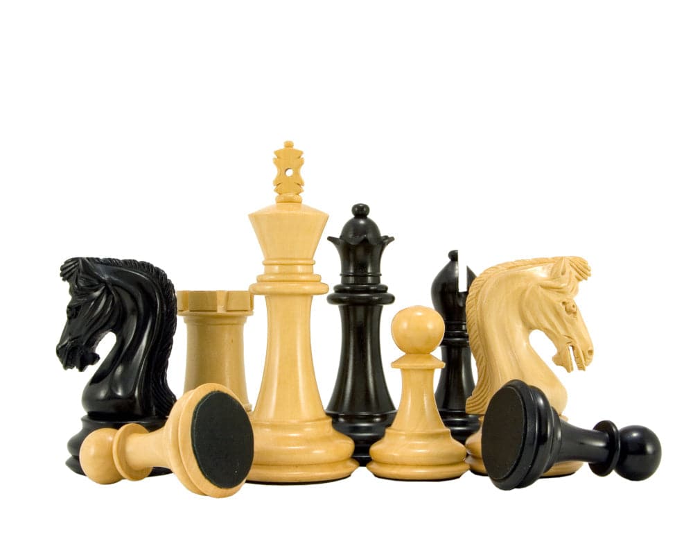 Canterbury Knight Series Luxury Ebony Chess Pieces with 4.5 Inch King, Unique Staunton Design, Weighted for Balance