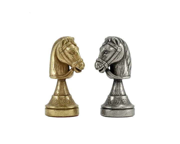 Finnesburg Series Brass and Nickel Knight Chess Pieces - Hand-crafted Italian artistry - 3 inch - Perfectly balanced chess set