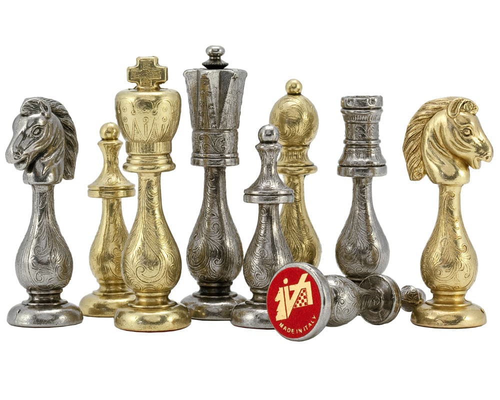 Maghreb Brass and Nickel Chess Pieces 4 Inches with Exquisite Filigree Detailing and Weighted for Perfect Balance