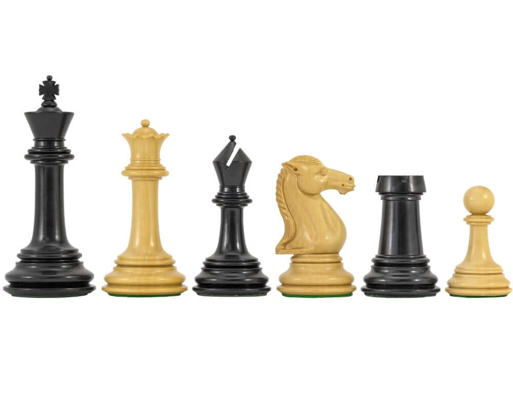 Parthenon Series Ebony and Boxwood Chess Pieces 4.5 Inch King and Additional Queens, Weighted and Billiard Cloth Bases