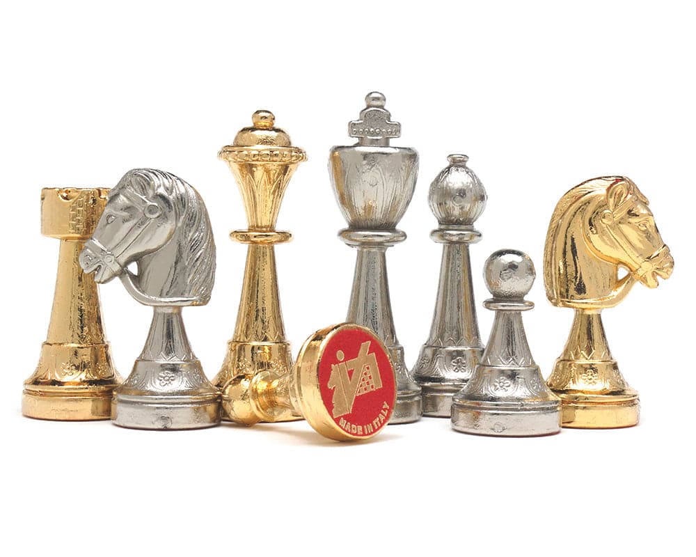 The Messina Gold and Silver Plated Italian Chessmen with exquisite detail and weighted pieces.