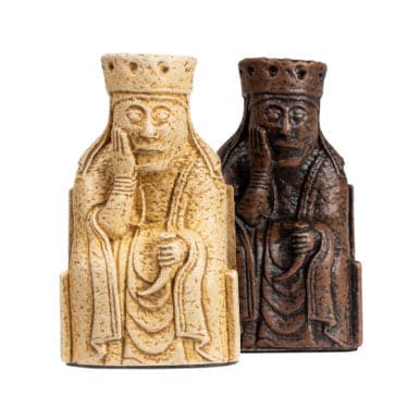 Handcrafted Isle of Lewis chessmen pieces - 2.75 inch Kings in ivory and dark brown, inspired by the original Lewis chessmen.