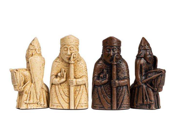 Isle of Lewis Official Chessmen medium size 2.75 inch hand-carved pieces, authentic reproductions in cream and brown.