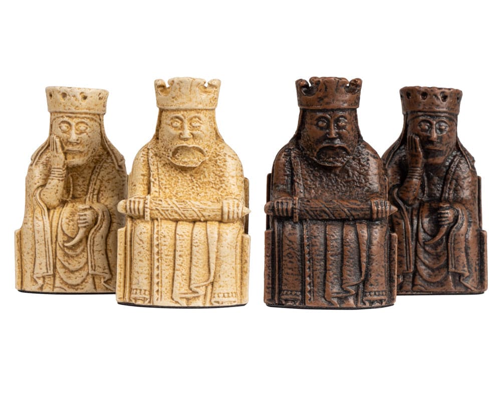 Isle of Lewis chessmen set in medium size 2.75 inch King pieces, handcrafted in the UK near Devon and Somerset border.