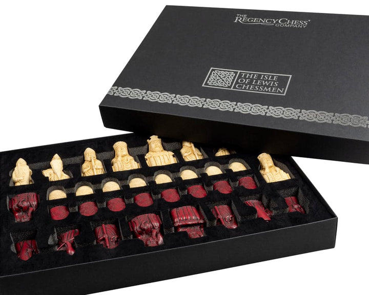 Isle of Lewis 3.25" Red and Ivory Chessmen Set in Gift Packaging - Official Limited Edition Crafted in England